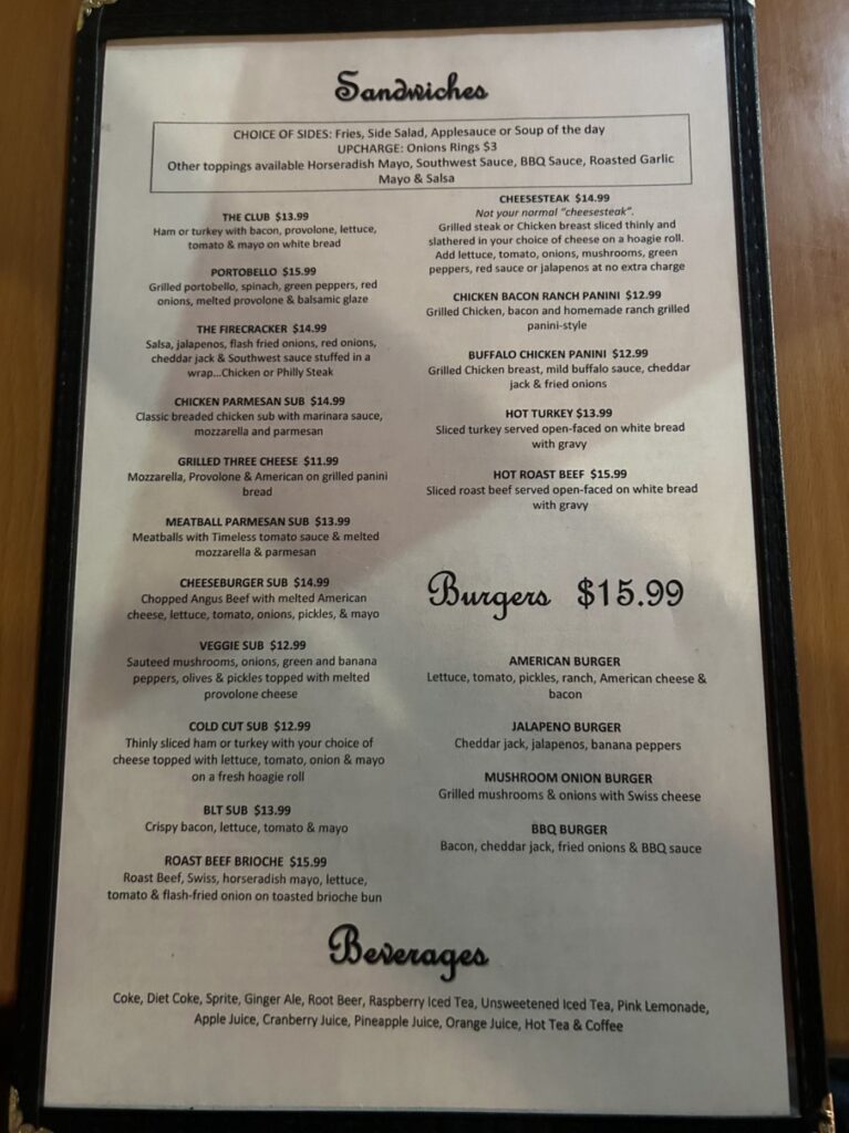 Timeless Destination Menu 2