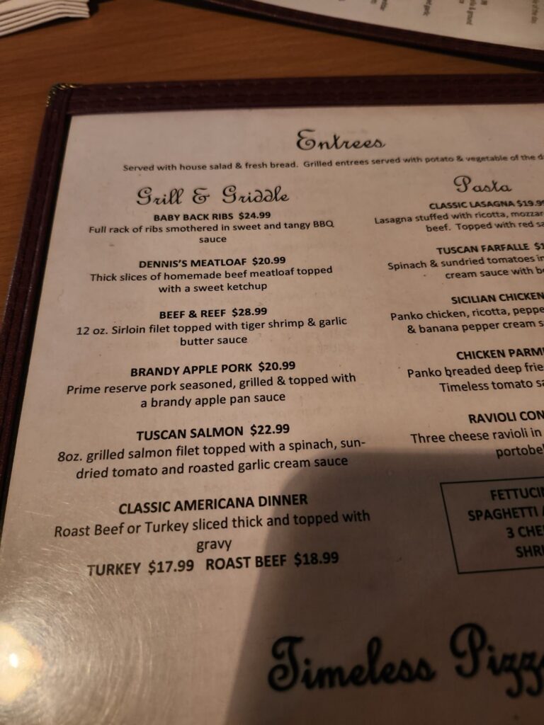 Timeless Destination Menu 5
